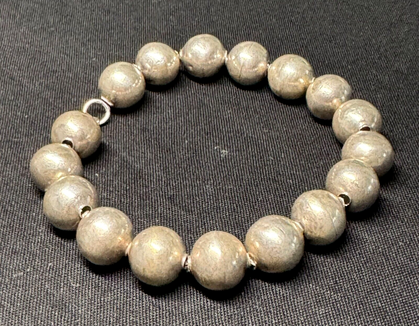 Vintage Silver Dark Tone Bead Minimalist Bracelet w Hook Clasp 7.75 inches (QuC)