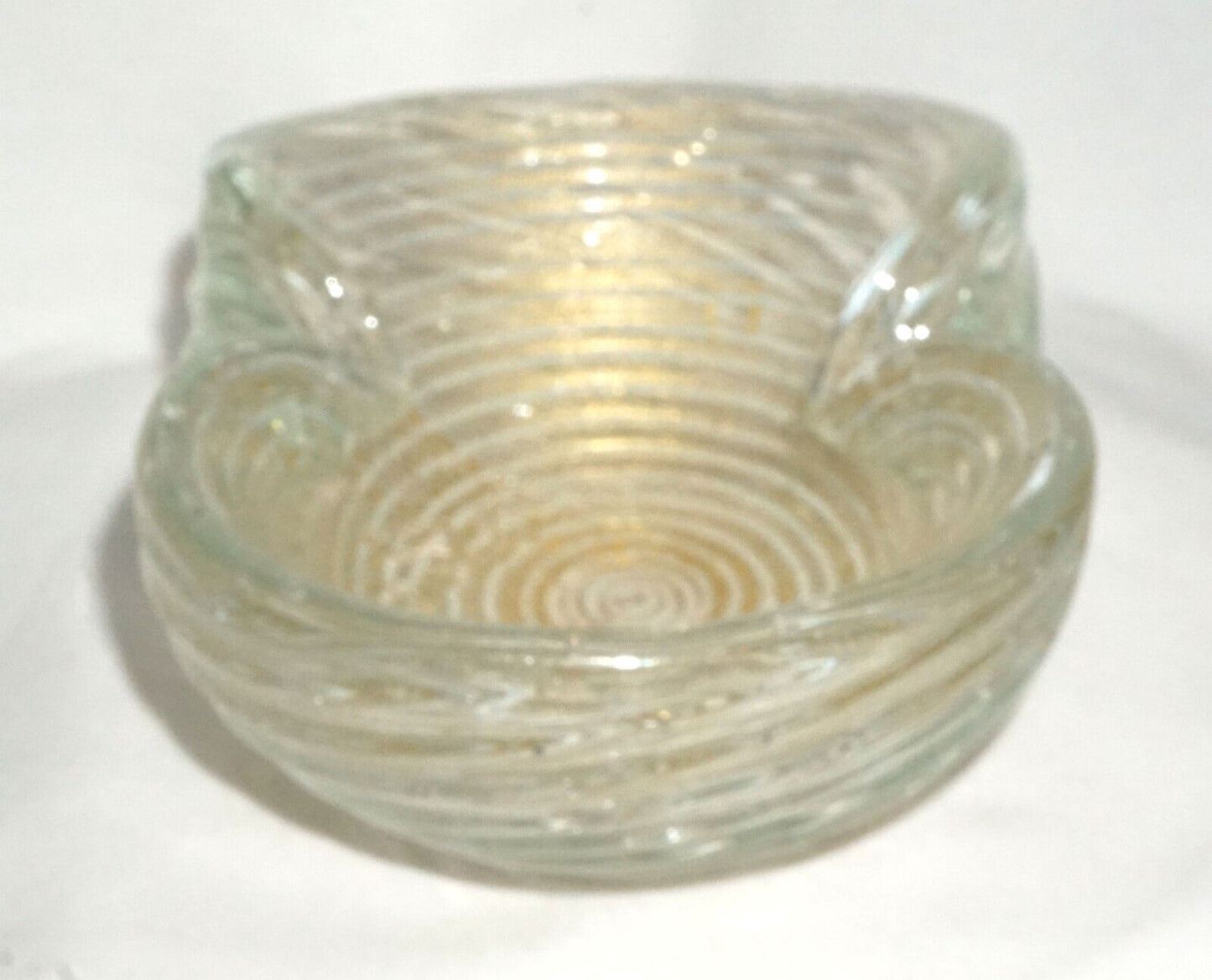 Vintage Italian Barovier Toso Zerati Gold Swirl Murano Glass Pinched Bowl (MiM)