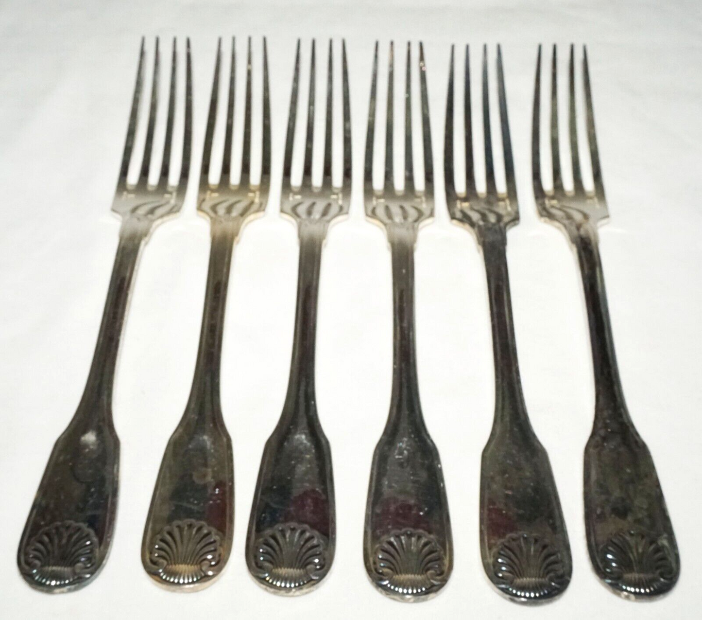 6Pc France Silver Plated Dinner Forks Lot Shell Vendome Pat Christofle (NiC) L6
