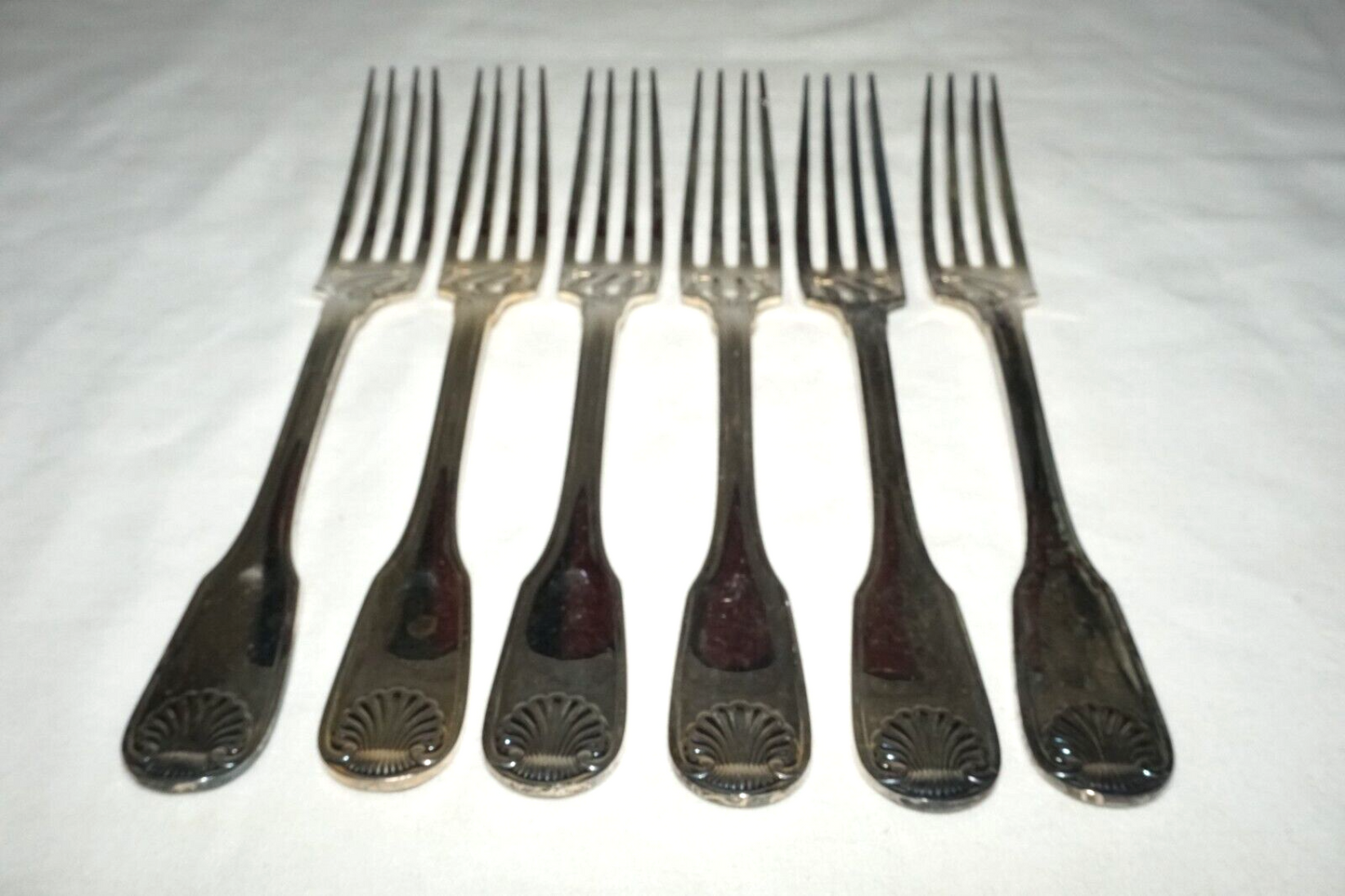 6Pc France Silver Plated Dinner Forks Lot Shell Vendome Pat Christofle (NiC) L6