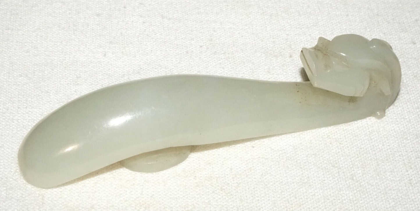 Antique Chinese Grey Green Nephrite Jade Dragon Belt Hook (UVi)#15