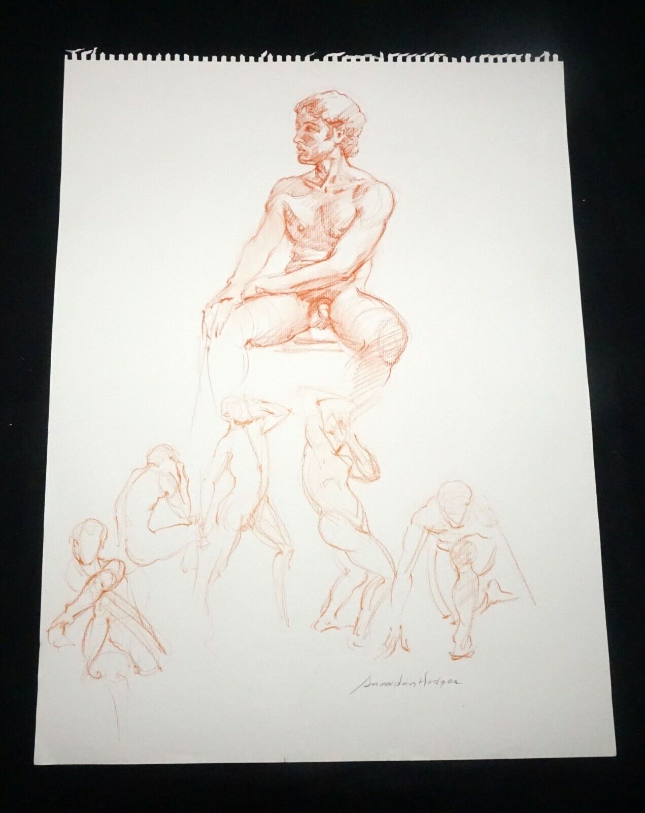 Hawaii Conte Crayon Drawing Seated Young Male Nude Snowden Hodges (Sho)#37