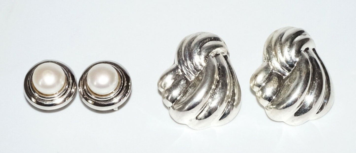 2x Pairs Vintage Thai & China Sterling Silver & Pearl Earrings (SaR)#381