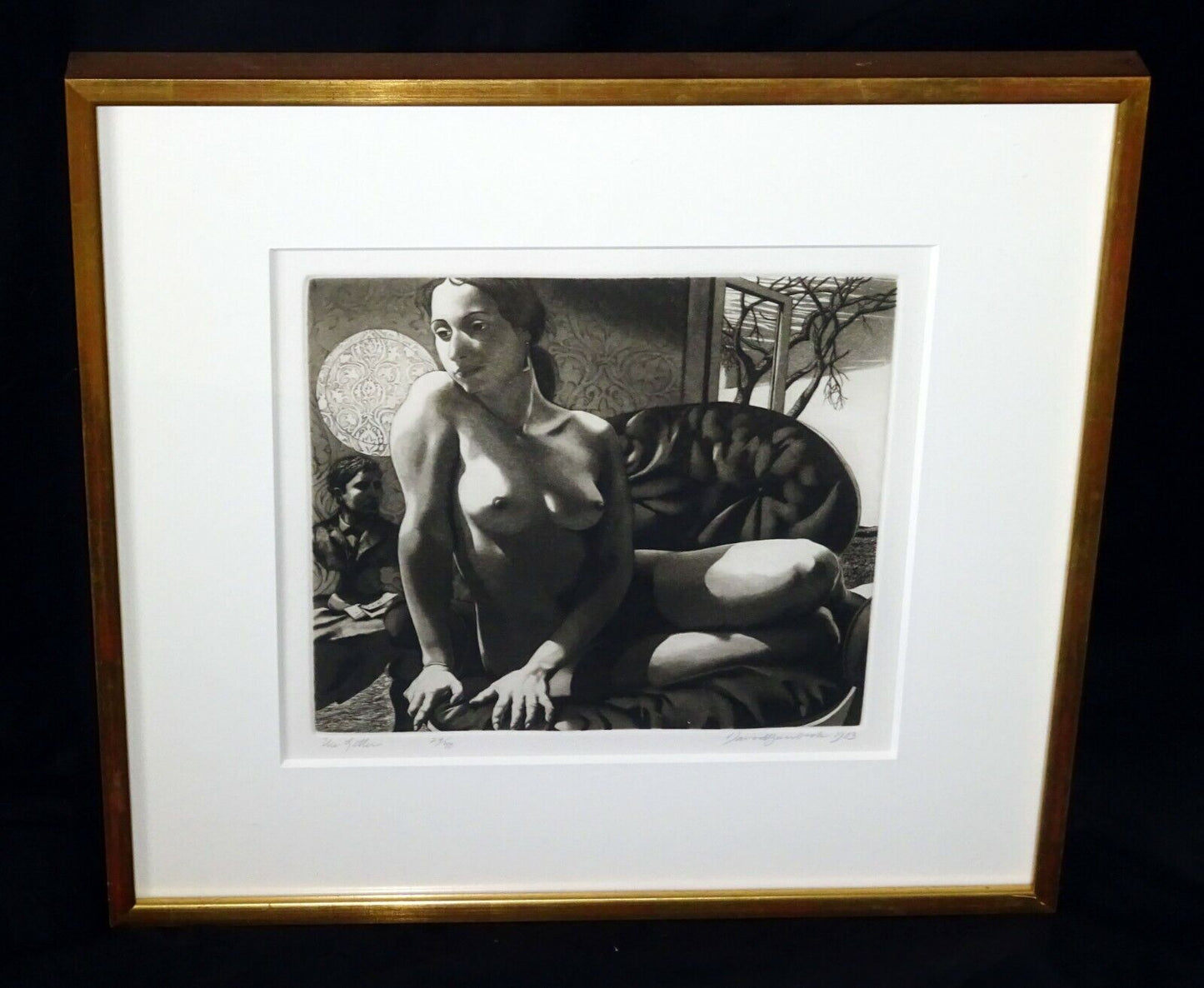 1983 US Framed Etching Print "The Letter" Female Nude by David Bumbeck (AHB)