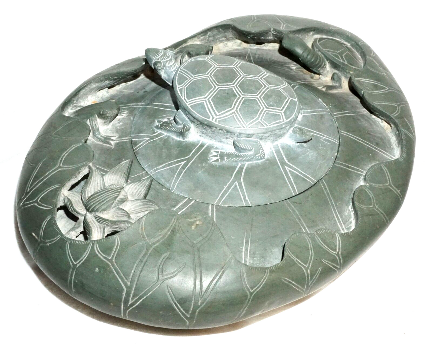 Chinese Large Slate Carving Ink Stone Scholars Desk Tortoise & Toad Motif (ChT)