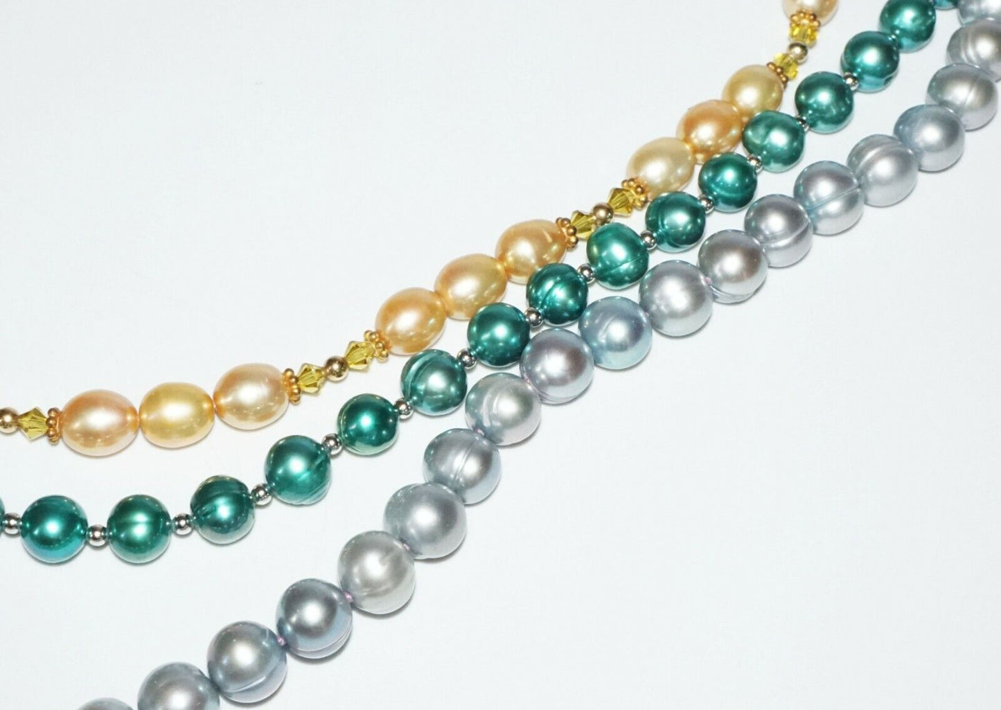 3Pc Multicolored Single Strand Pearl Necklaces w. Sterling silver Clasp(SaR)#450