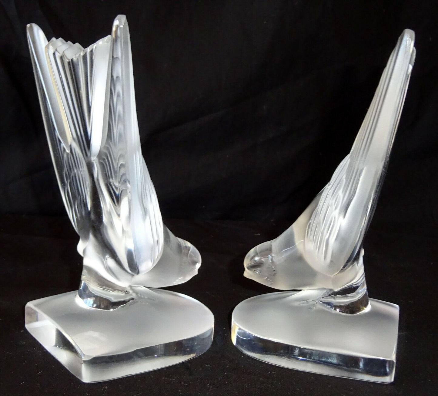 Vintage Pair French Frosted Crystal Dove Bookends Sculptures by Lalique (MeG)