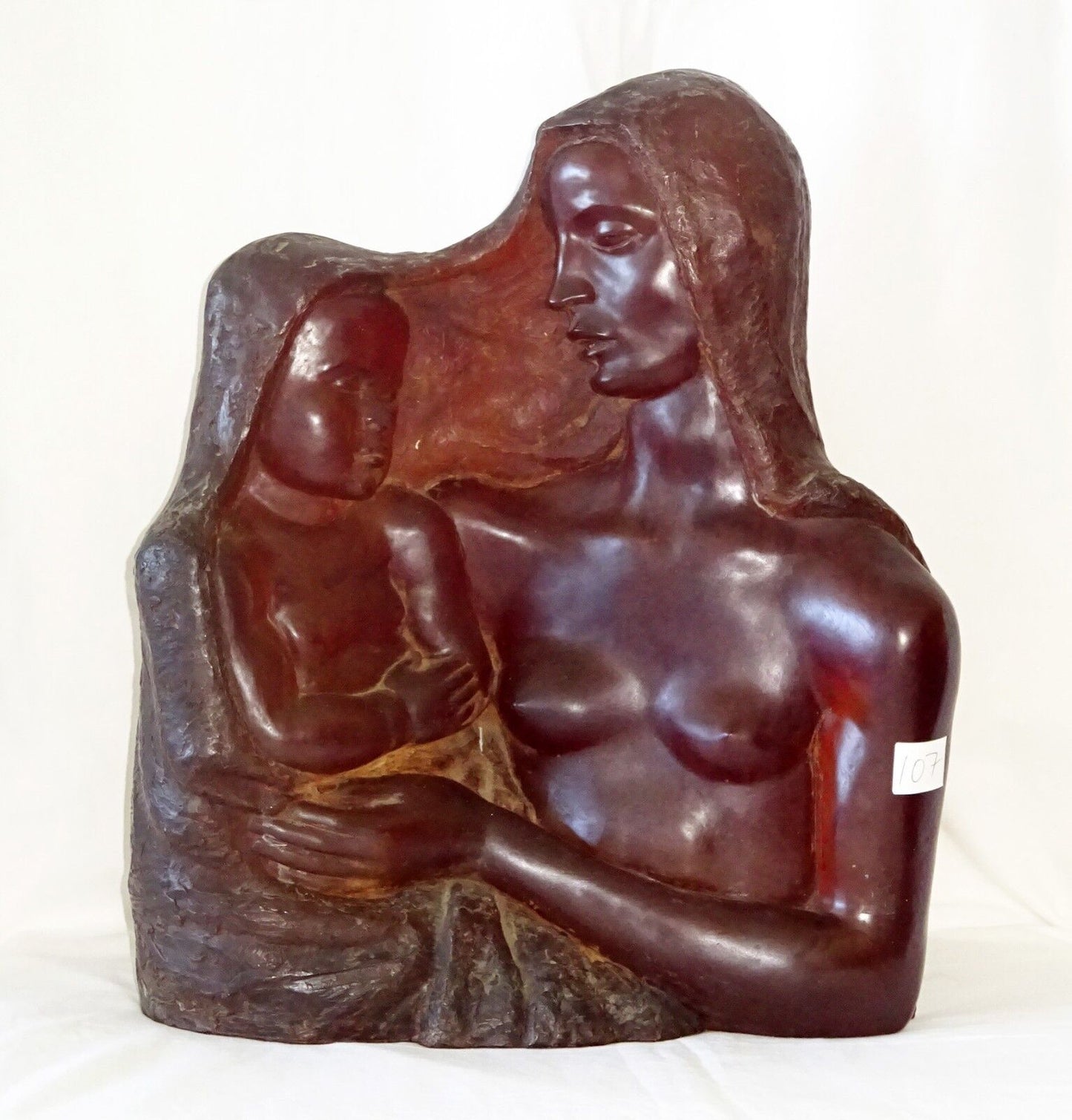 1940 Belgium Resin Sculpture "Mother & Child" by Helene Sardeau (1899-1968)(New)