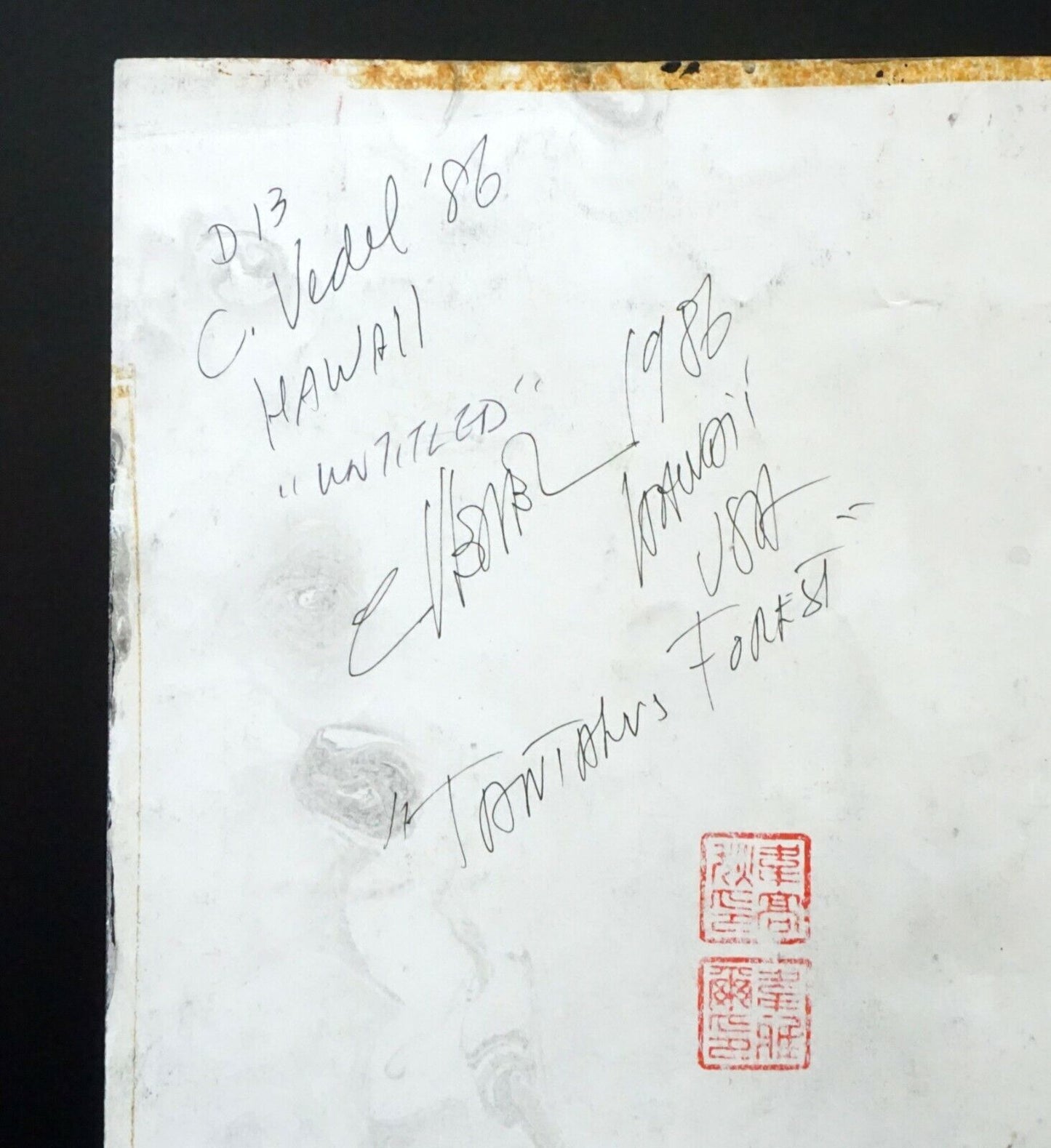 1986 France Hawaii Outsider Art Ink Painting Forrest by Claude Vedel (EtJ)#46