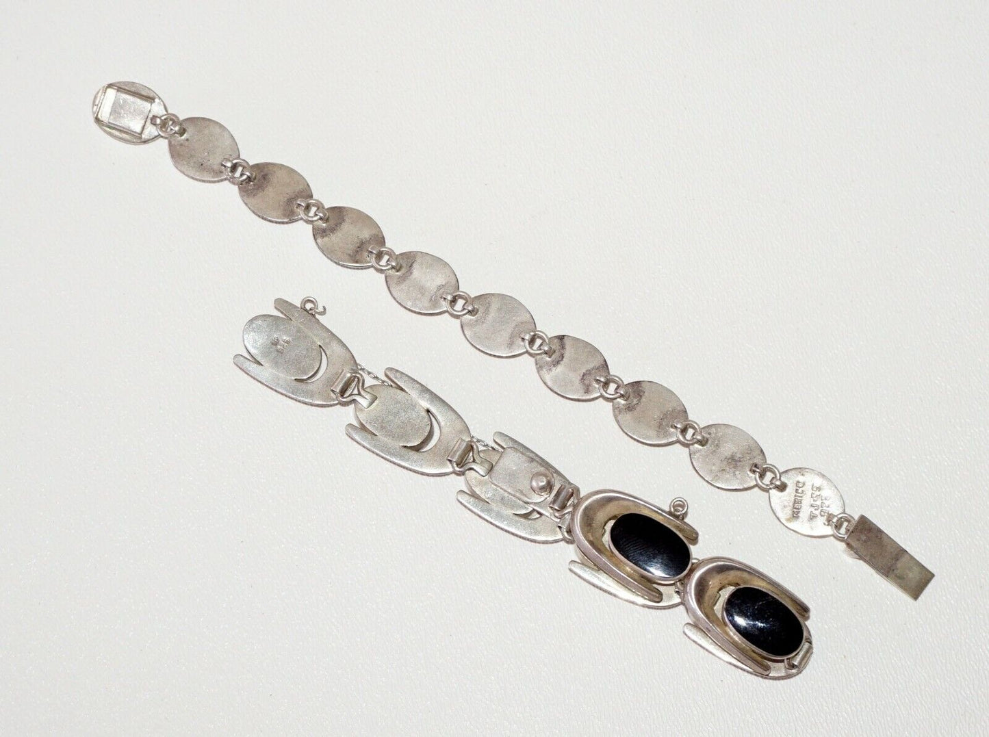 2Pc Modernist Sterling Silver Bracelets Onyx Turquoise Lapis Tigereye (NoN)B20