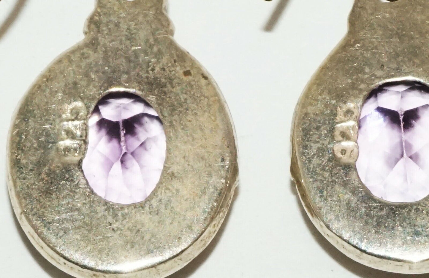 2xPairs Modern Silver Earrings w. Amethysts and Lavender Jade & CZ (HaL)#24