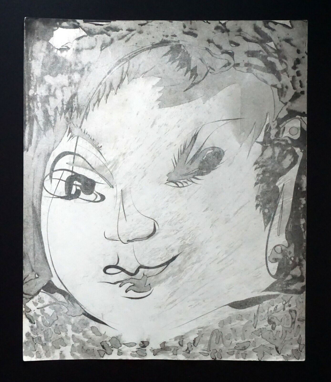 France Hawaii Outsider Art Mixed Media Ink Painting Girl Claude Vedel (EtJ)#8
