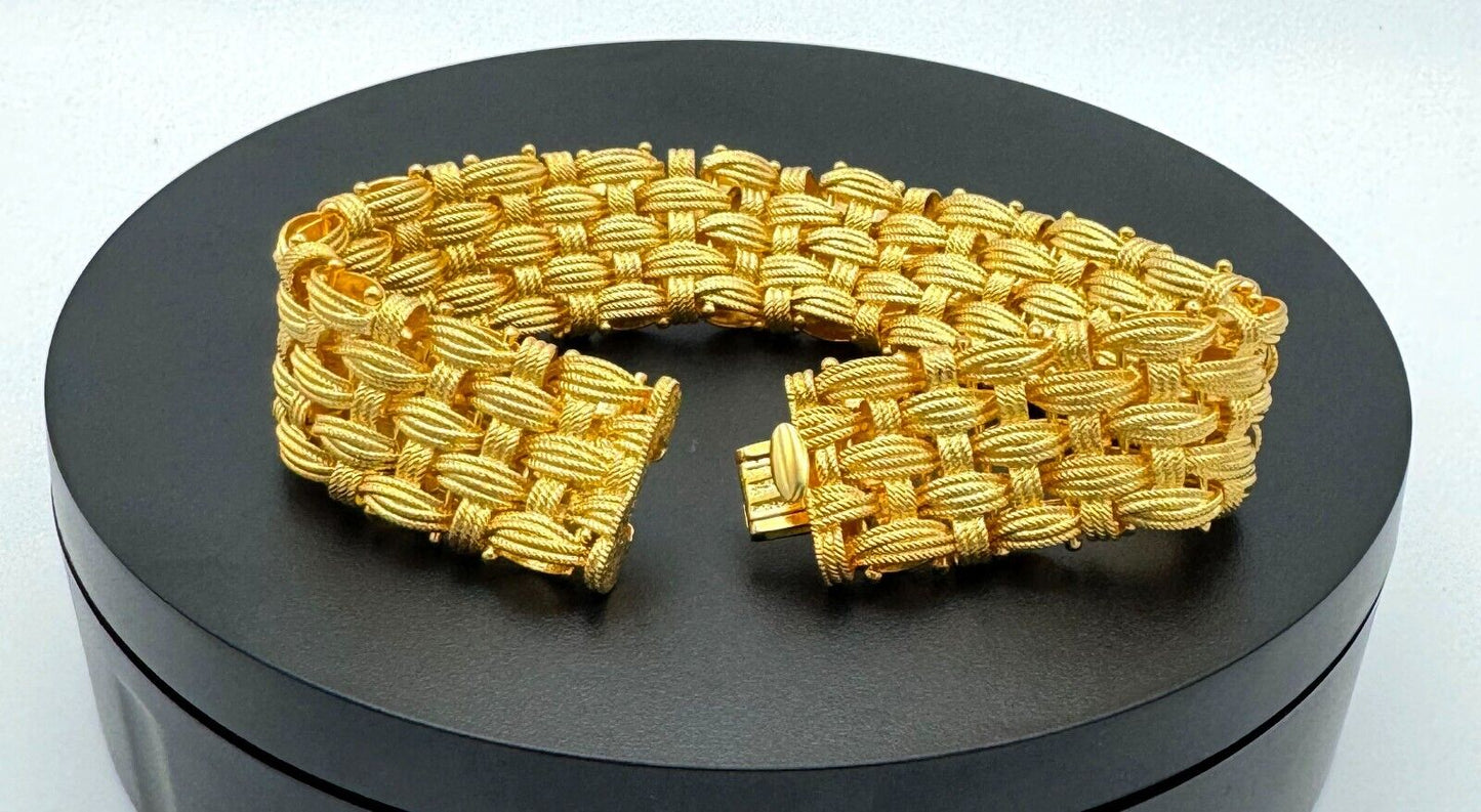 Vintage Heavy Ladies Vermeil Sterling Silver Textured Woven Bracelet (McC)
