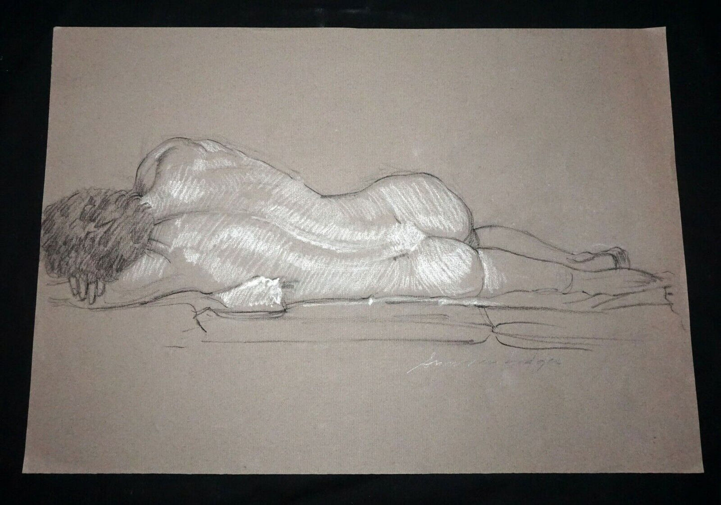 Hawaii Conte Crayon Drawing Painting Reclining Male Nude Snowden Hodges (Sho)#32