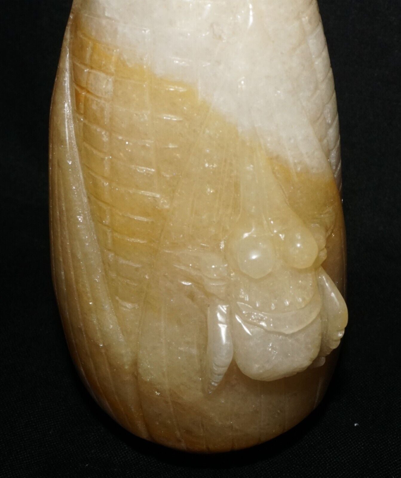 Vintage Chinese Heavy Jadeite Jade Corn & Spider Motif Snuff Bottle (LeS) G11