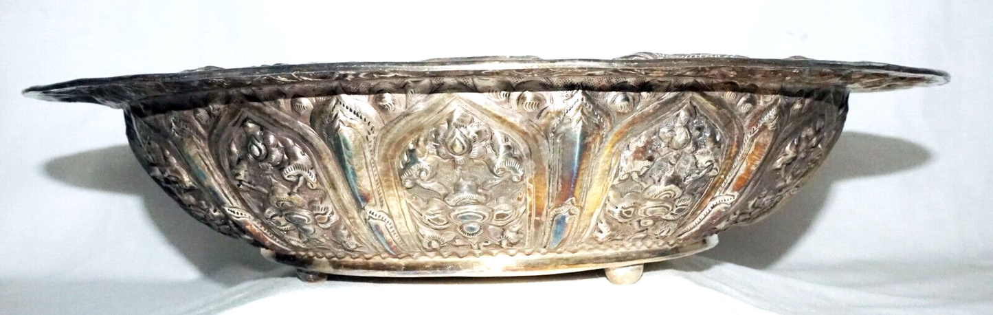 Vintage South East Asian Silver Alloy Deep Dish w. Relief Motifs & Marks (UVi)#7