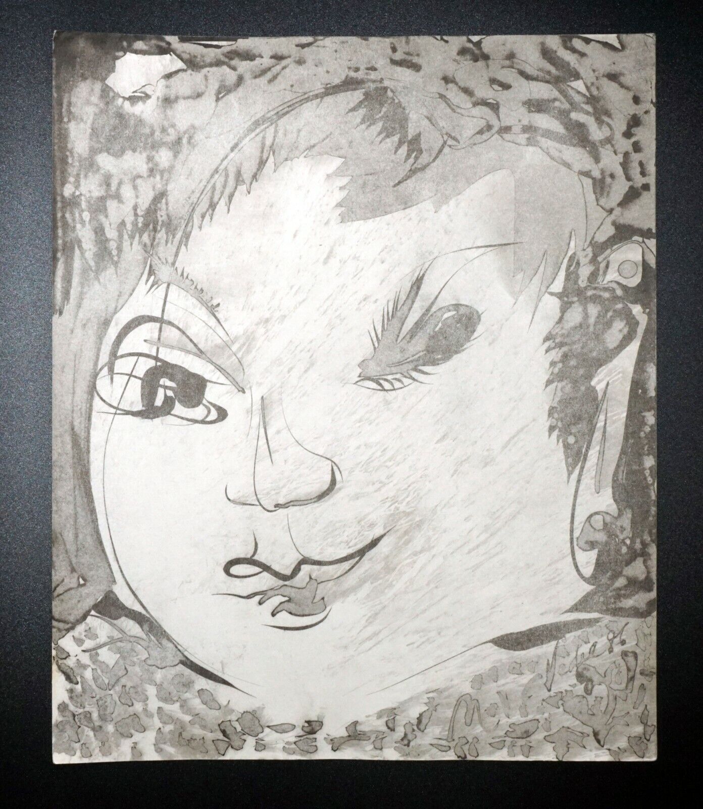 France Hawaii Outsider Art Mixed Media Ink Painting Girl Claude Vedel (EtJ)#8