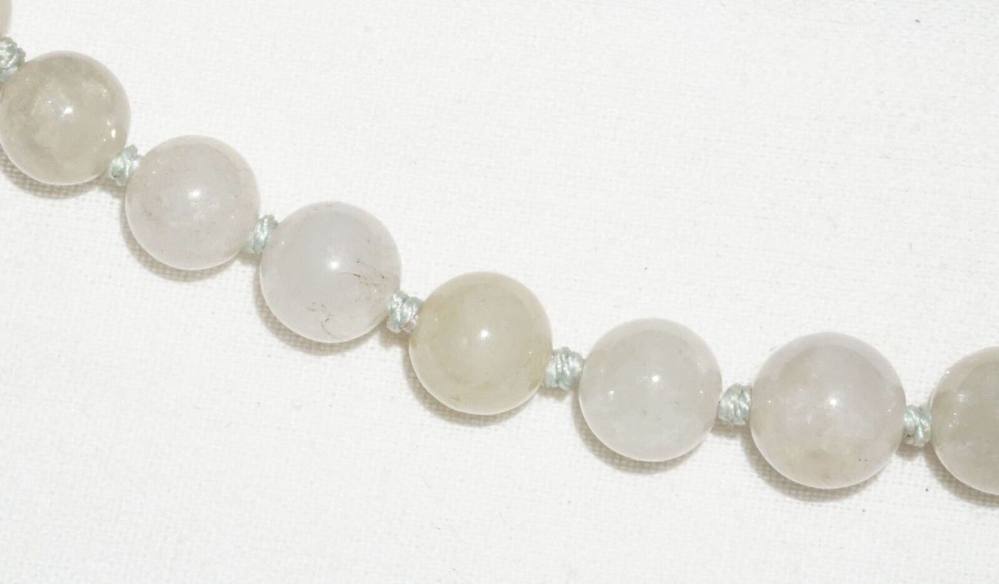 Vintage Chinese Grey Green Jadeite Jade Bead Necklace w. Silver Clasp (---)#3