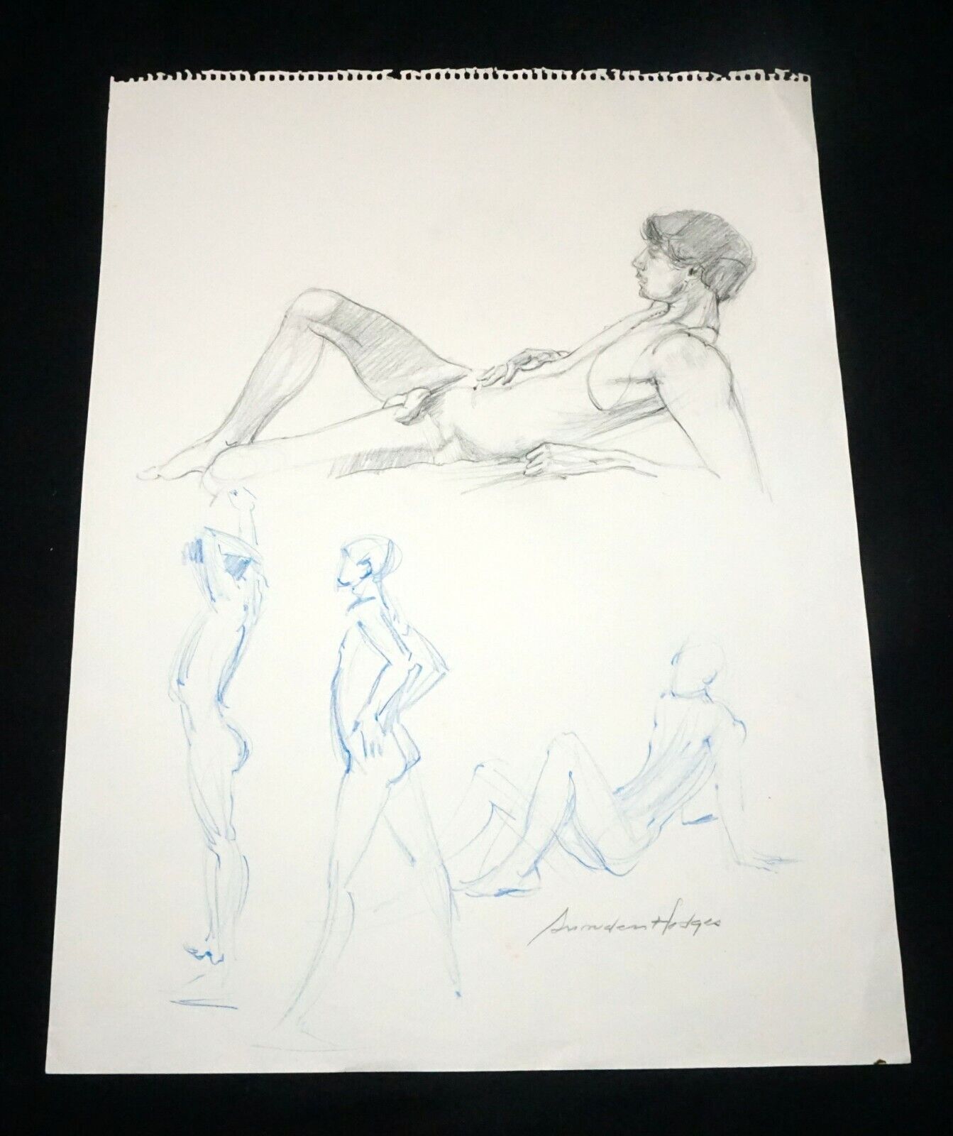 Hawaii Black Conte Drawing Male Nude Study Snowden Hodges (Sho)#9