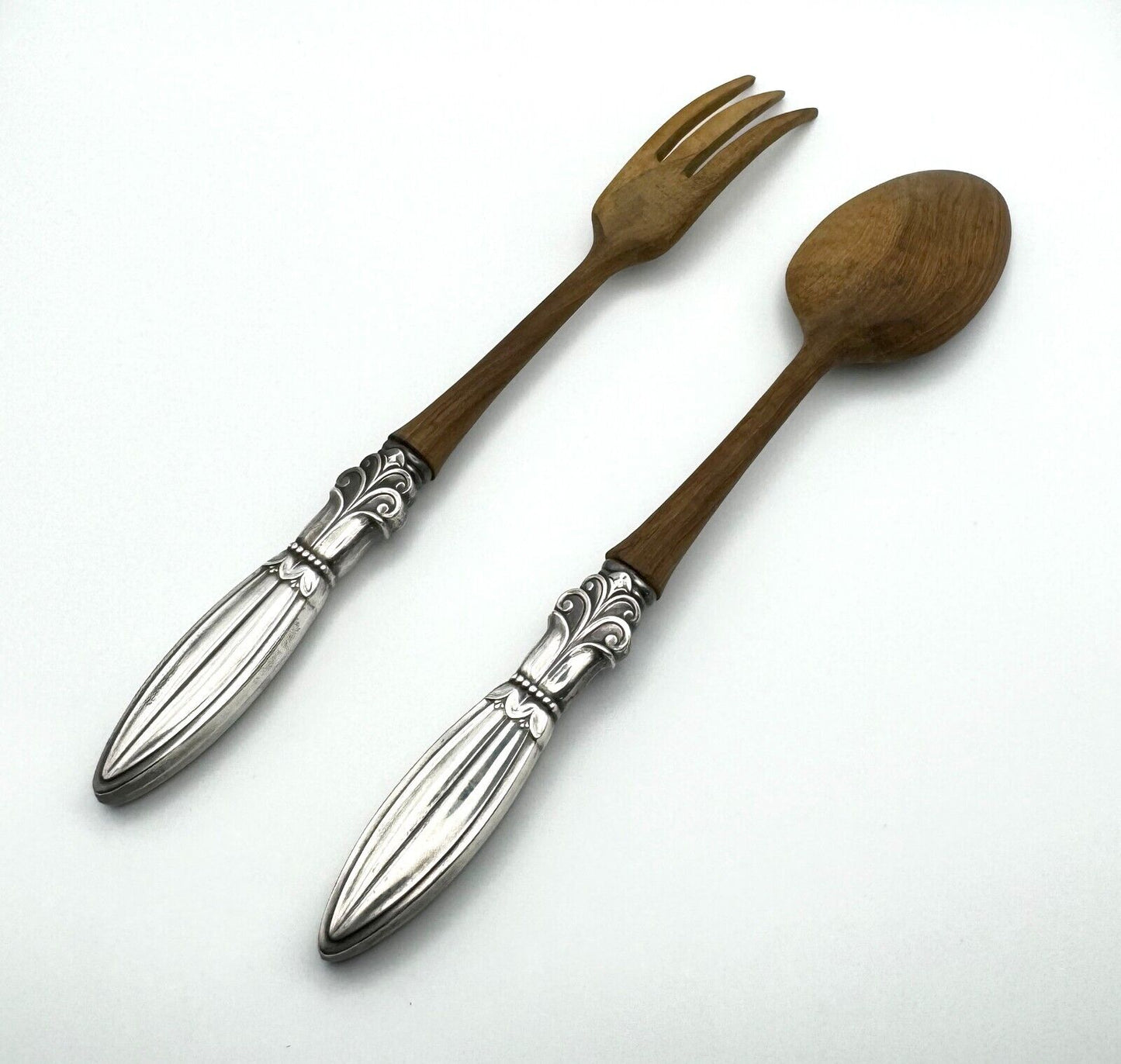 Vintage Whiting Sterling Silver & Teak Wood Salad Set Excellent Condition (MiM)