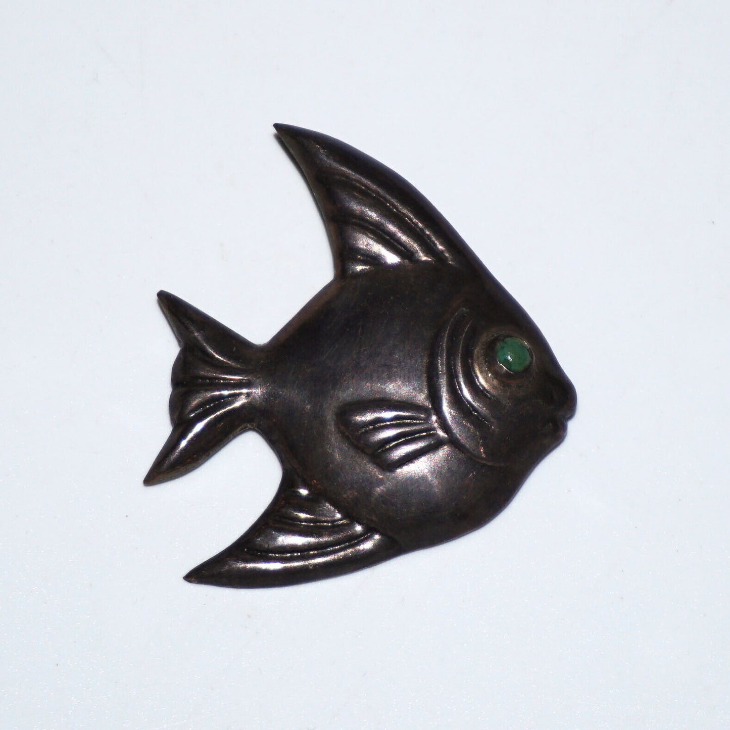 Mexico Sterling Silver Tropical Fish Pin w. Turquoise Eye by Ave Juarez 40 (CWo)