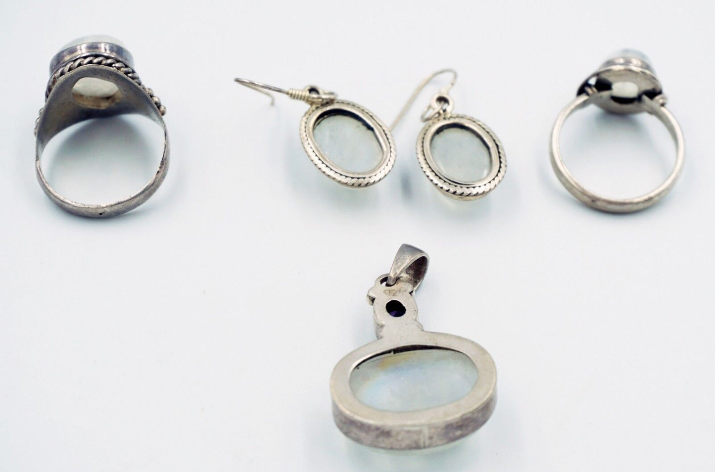 5Pc Sterling Silver & Moonstone Rings Sz.8, Pendant & Earring Mixed Group (Tra)