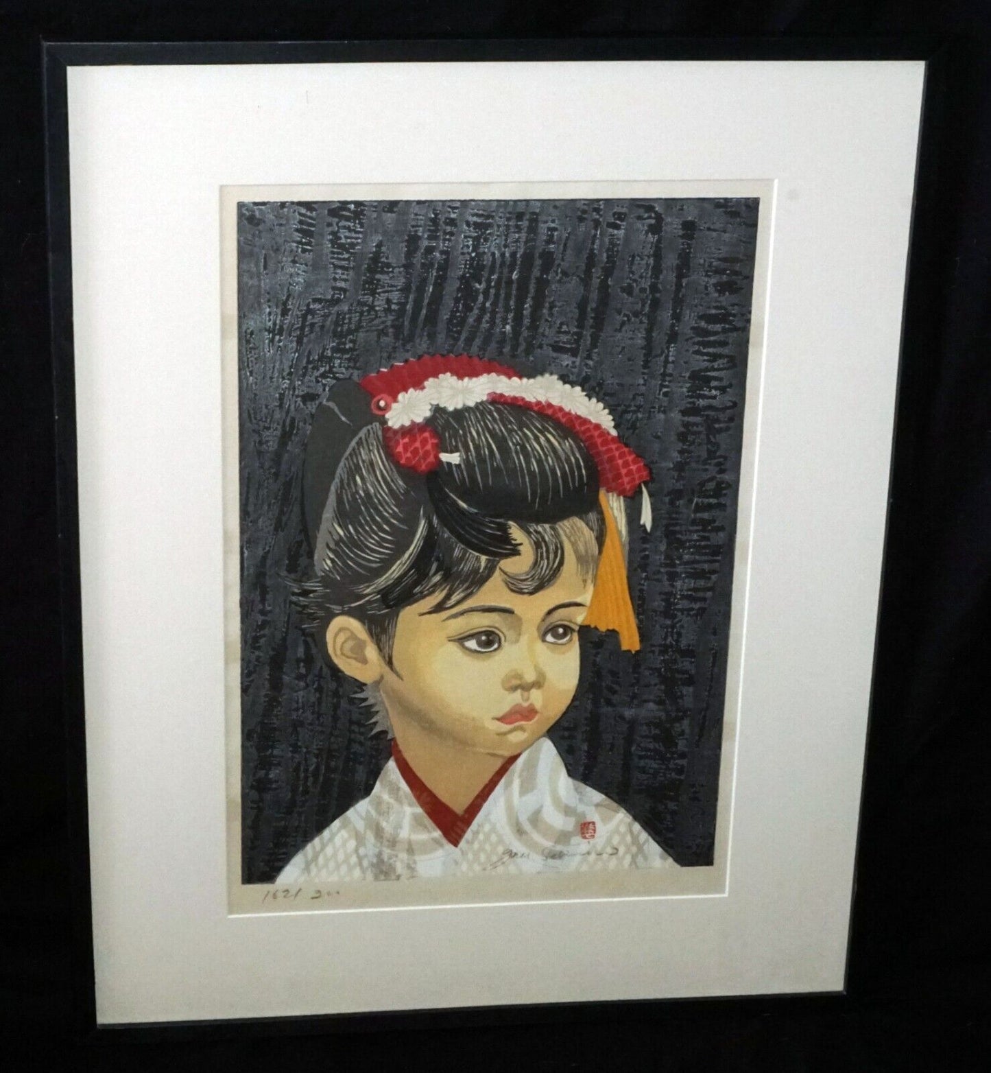 '62 Japanese Color Woodblock Print Girl Hair Ornament Jun'ichirō Sekino (SeF)