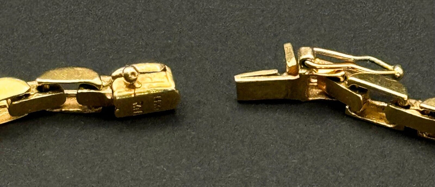 Vtg 14k Yellow Gold Link Bracelet 7.5 " w 8 Diamond Accents & Safety Clasp (MeK)