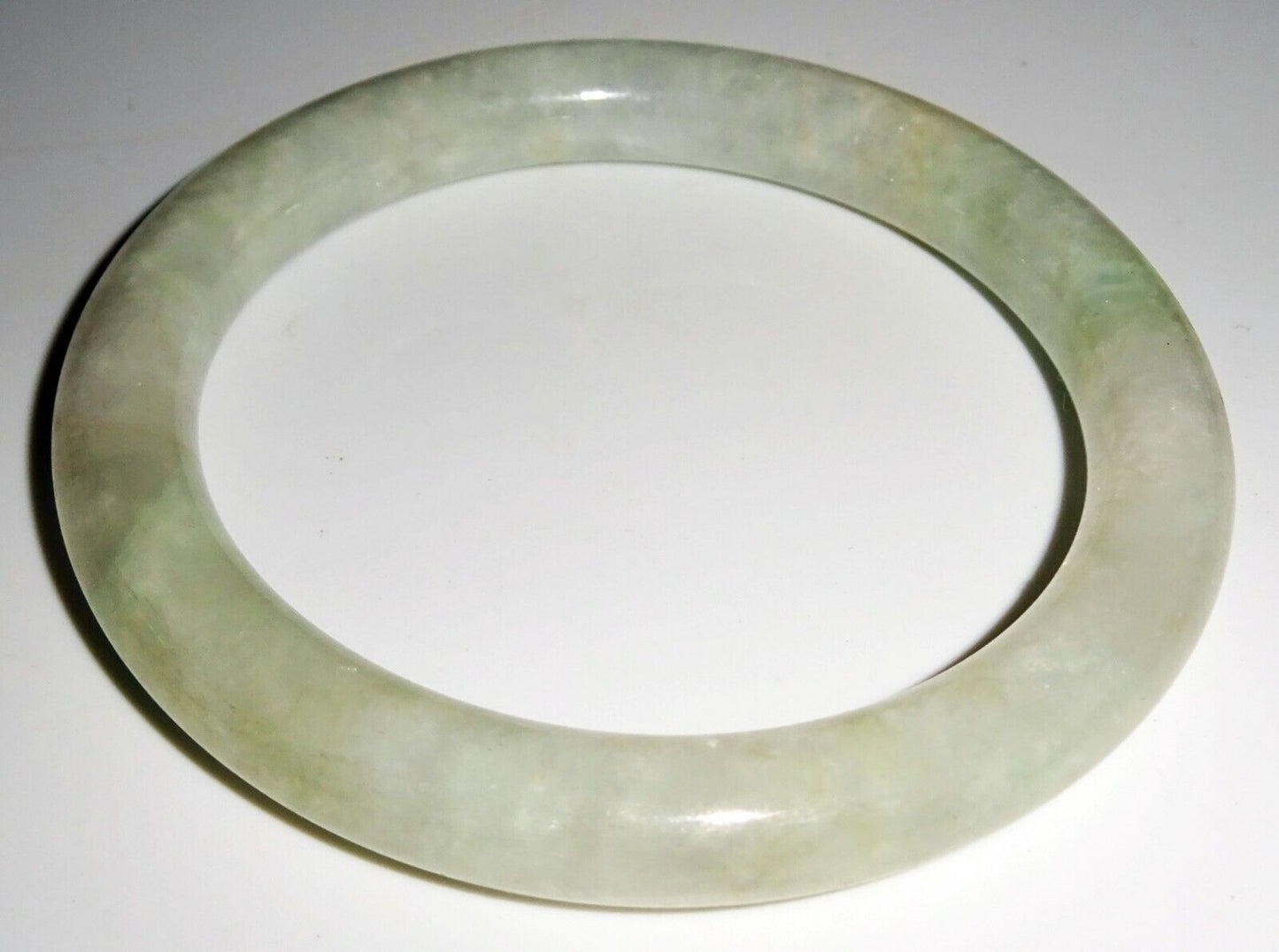Vintage Chinese Mottled Greenish White Jadeite Jade Bangle Bracelet (LuD)