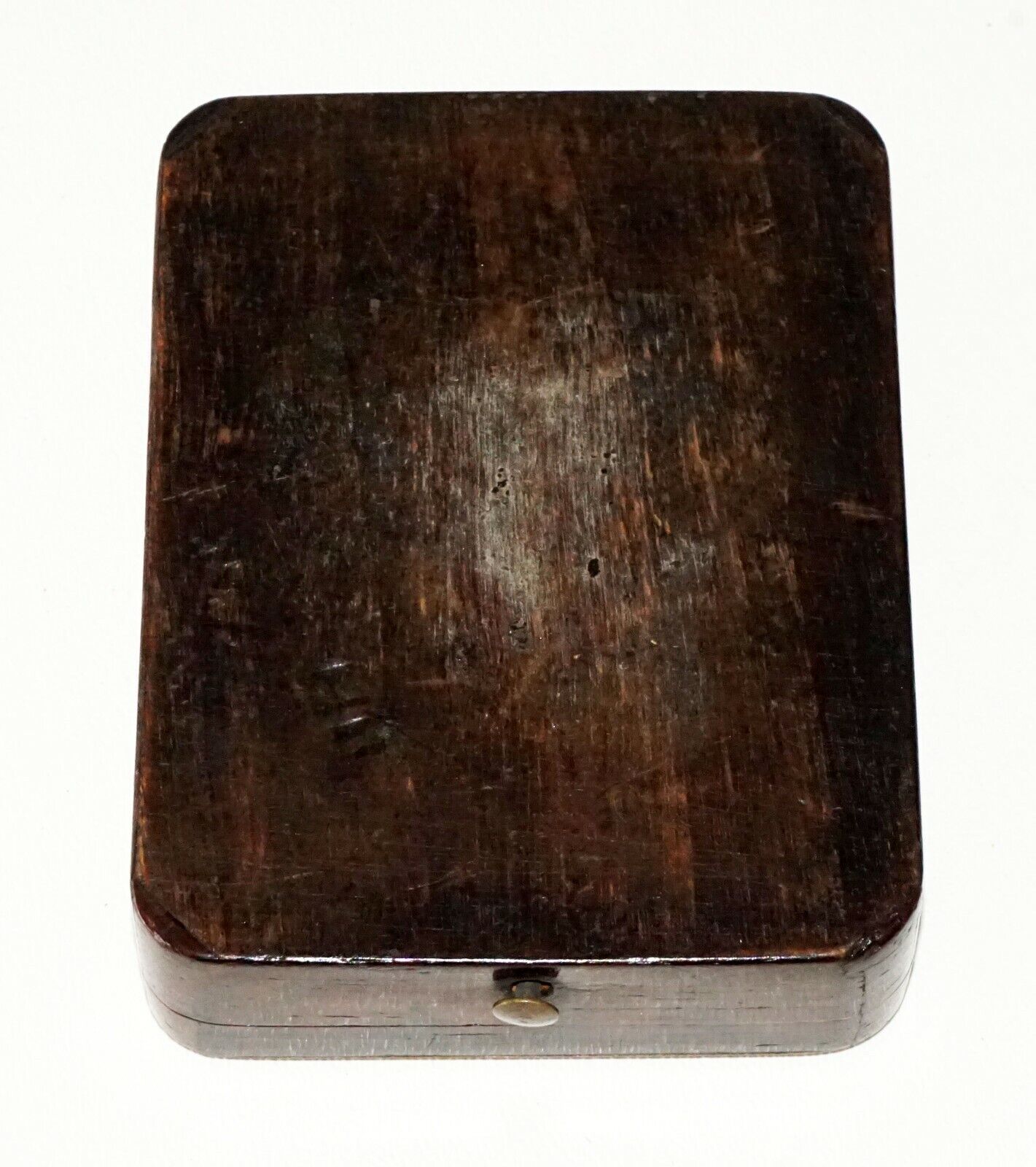 Antique UK Hinged Top Hardwood Box w. Banded Metal Edge missing Liner (FLA)