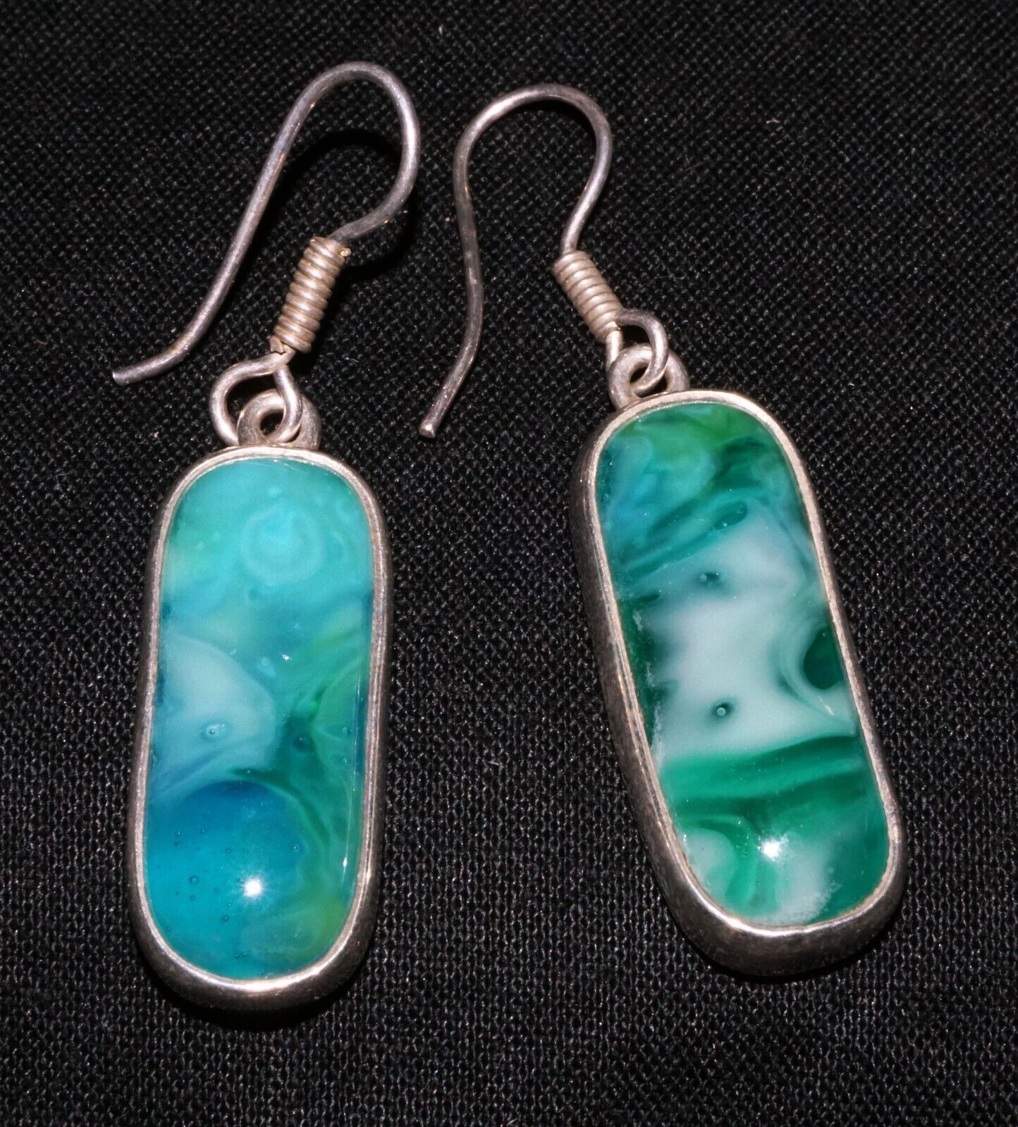 Vintage Sterling Silver Framed Green Composite Accent Earrings by Lips (WoJ)