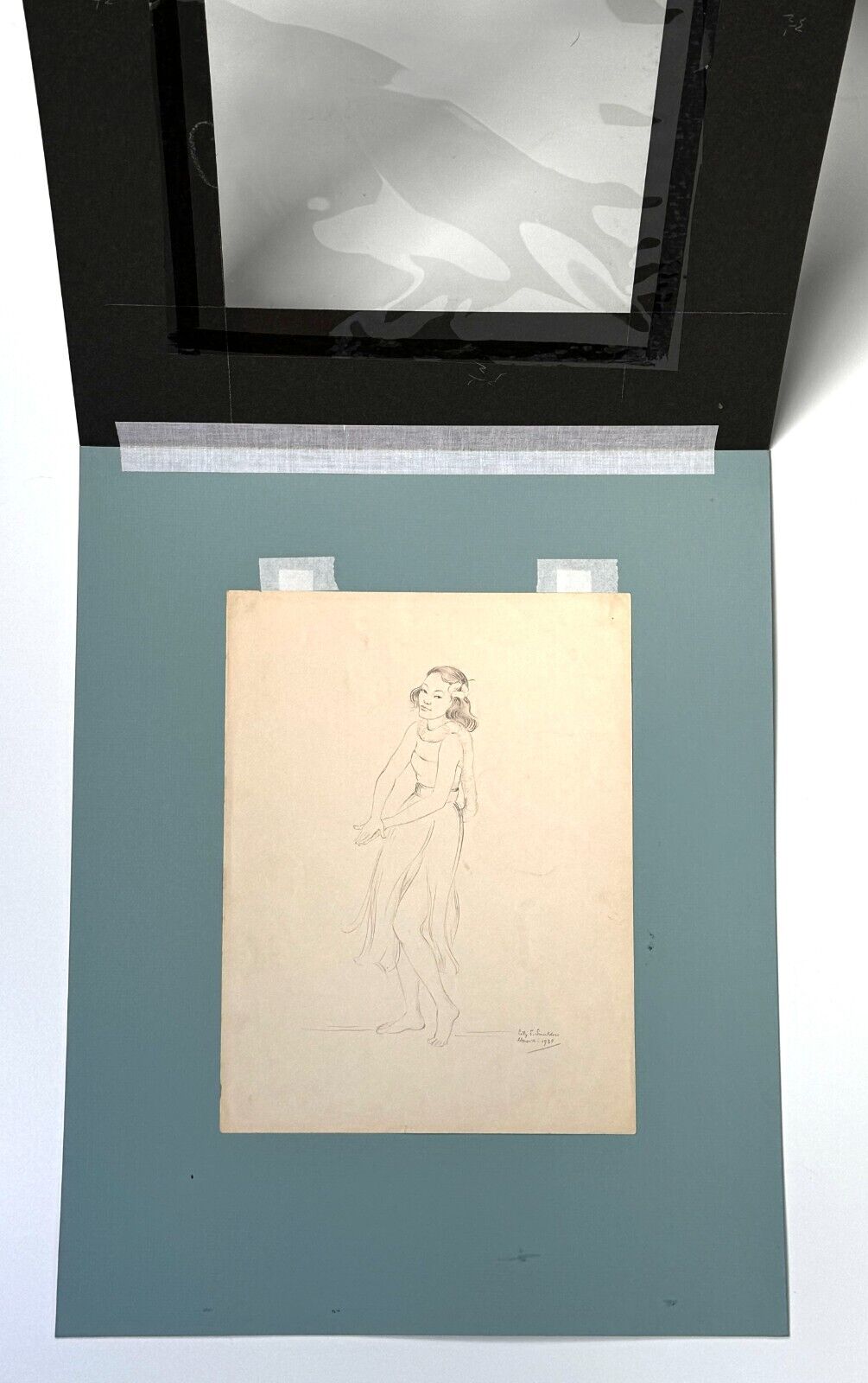 Vintage 1938 Pencil Drawing of Hawaiian Hula Dancer by Lily E. Smulders (KoR)