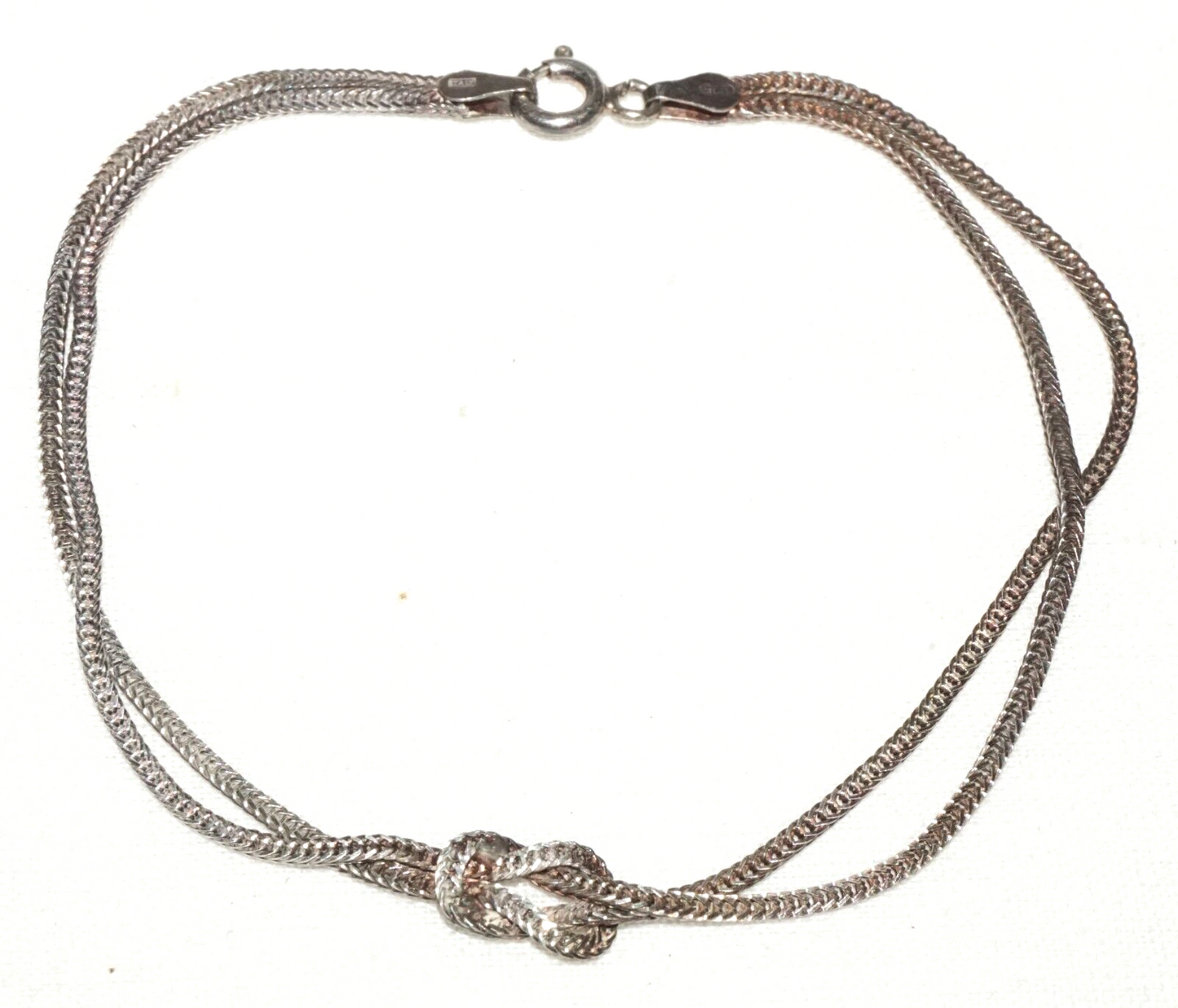 Vintage Italy Sterling Silver Double Chain & Knot Design Bracelet (PiC)