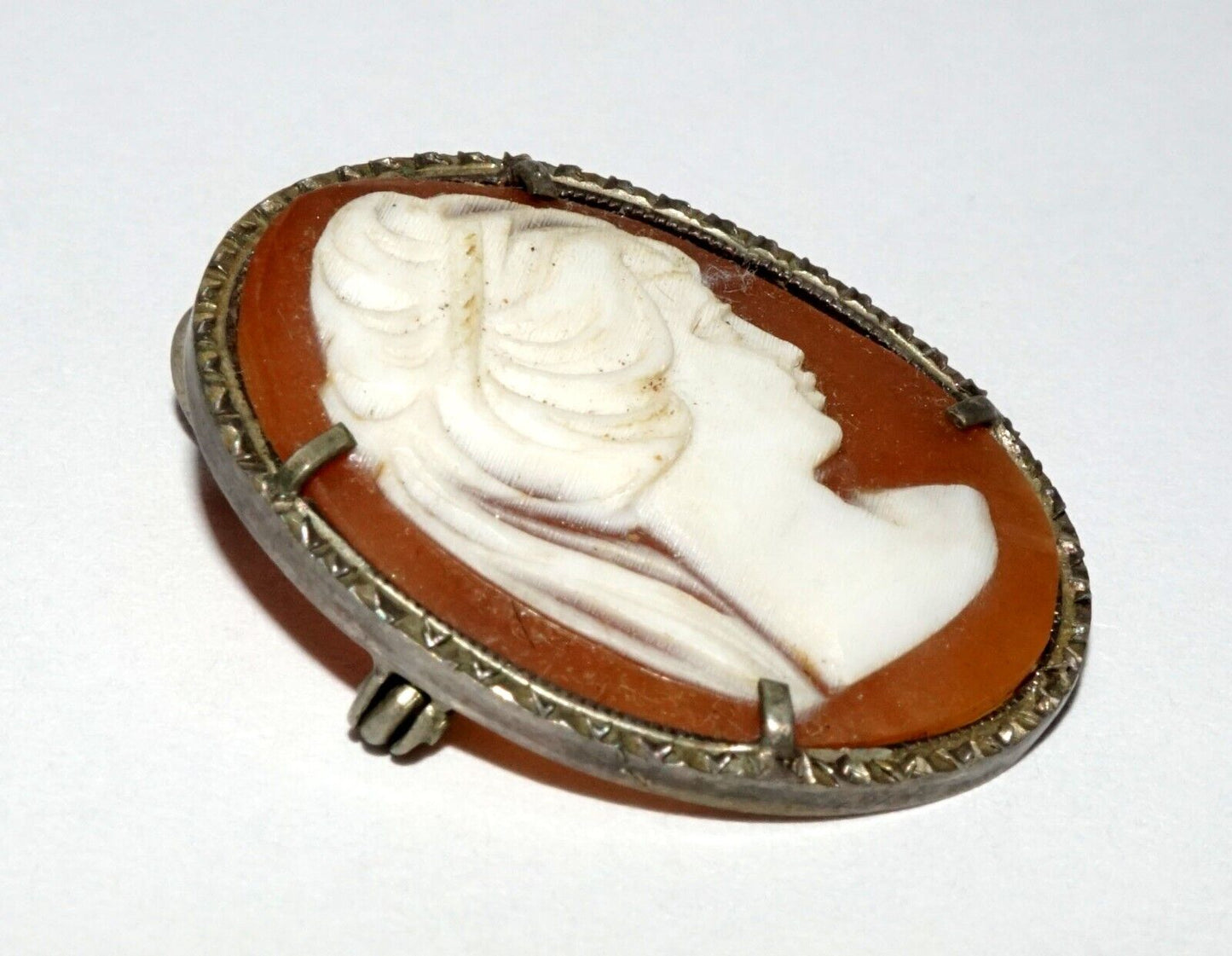 Vintage Italy 800 Silver set Pendant Brooch Shell Cameo Woman's Bust (LeL)