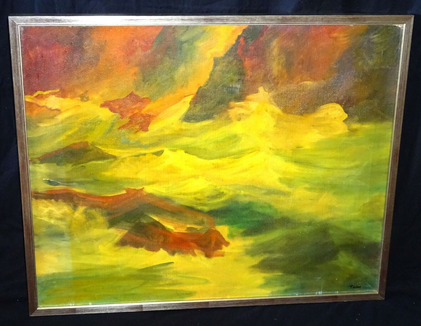 1970s Maine Framed Oil Painting "Fall Waters" by Reuben Tam (1916-1991)(TaF)