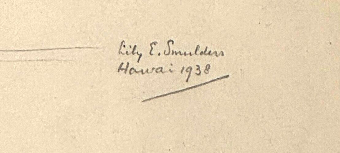 Vintage 1938 Pencil Drawing of Hawaiian Hula Dancer by Lily E. Smulders (KoR)