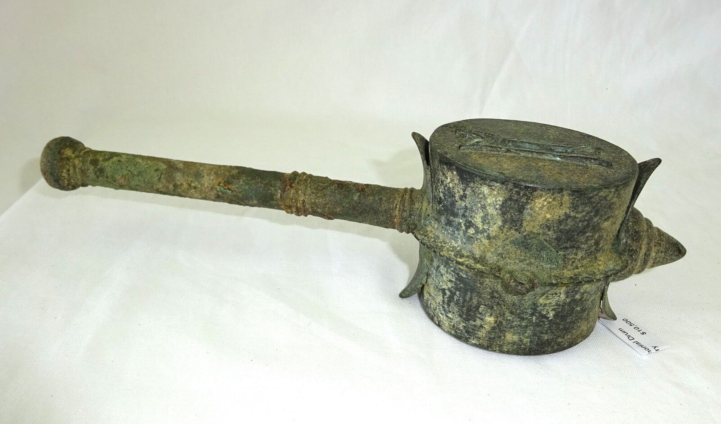 7-11C Thai Dvaravati Period Lop Buri Bronze Ritual Hand Drum (Mil)