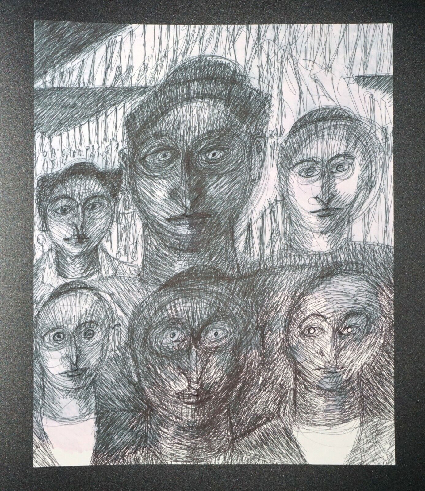 France Hawaii Outsider Art Ink Drawing Starring Figures by Claude Vedel (EtJ)#7