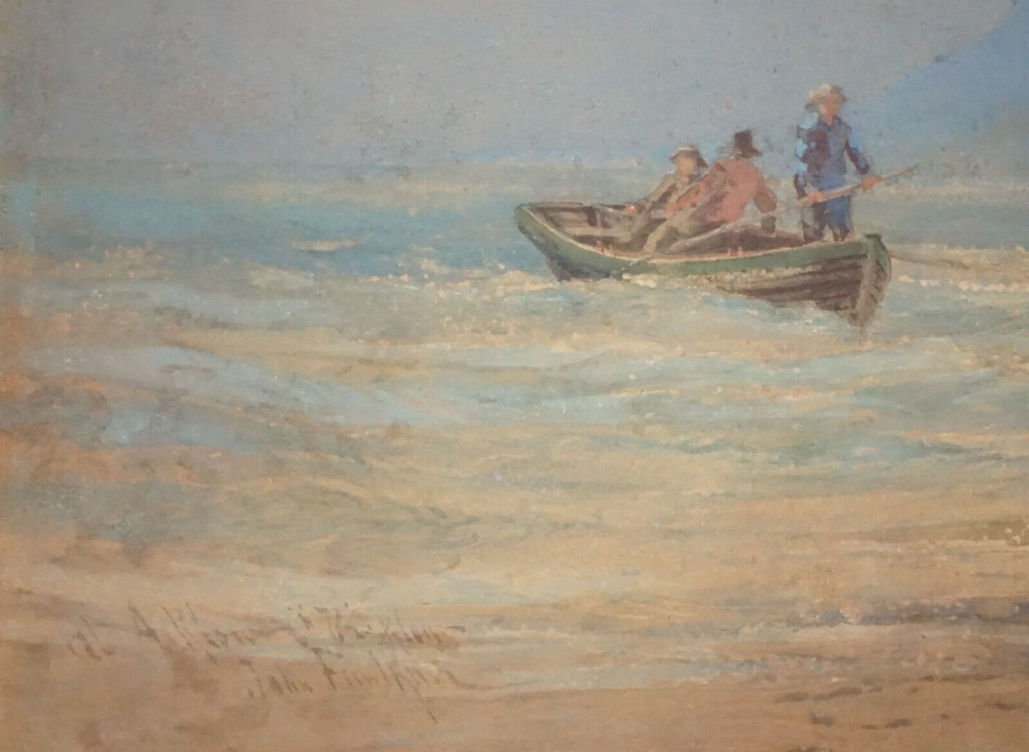 1870s Irish WC Painting Fisherman at Arklow County Wicklow by John Faulkner (AhB