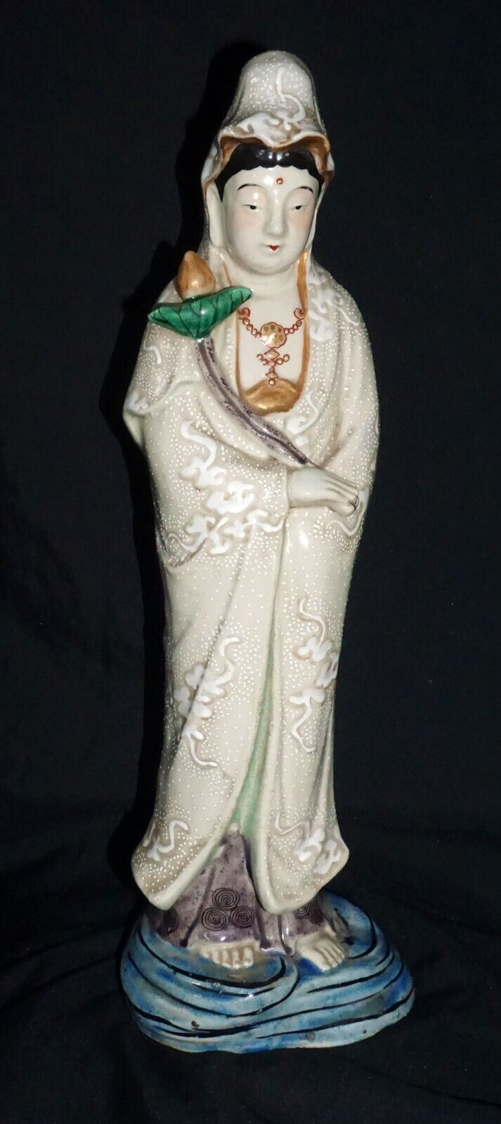 Antique Japanese Kutani Guan Yin Edo Statue- Meiji 19th Century (MiM)