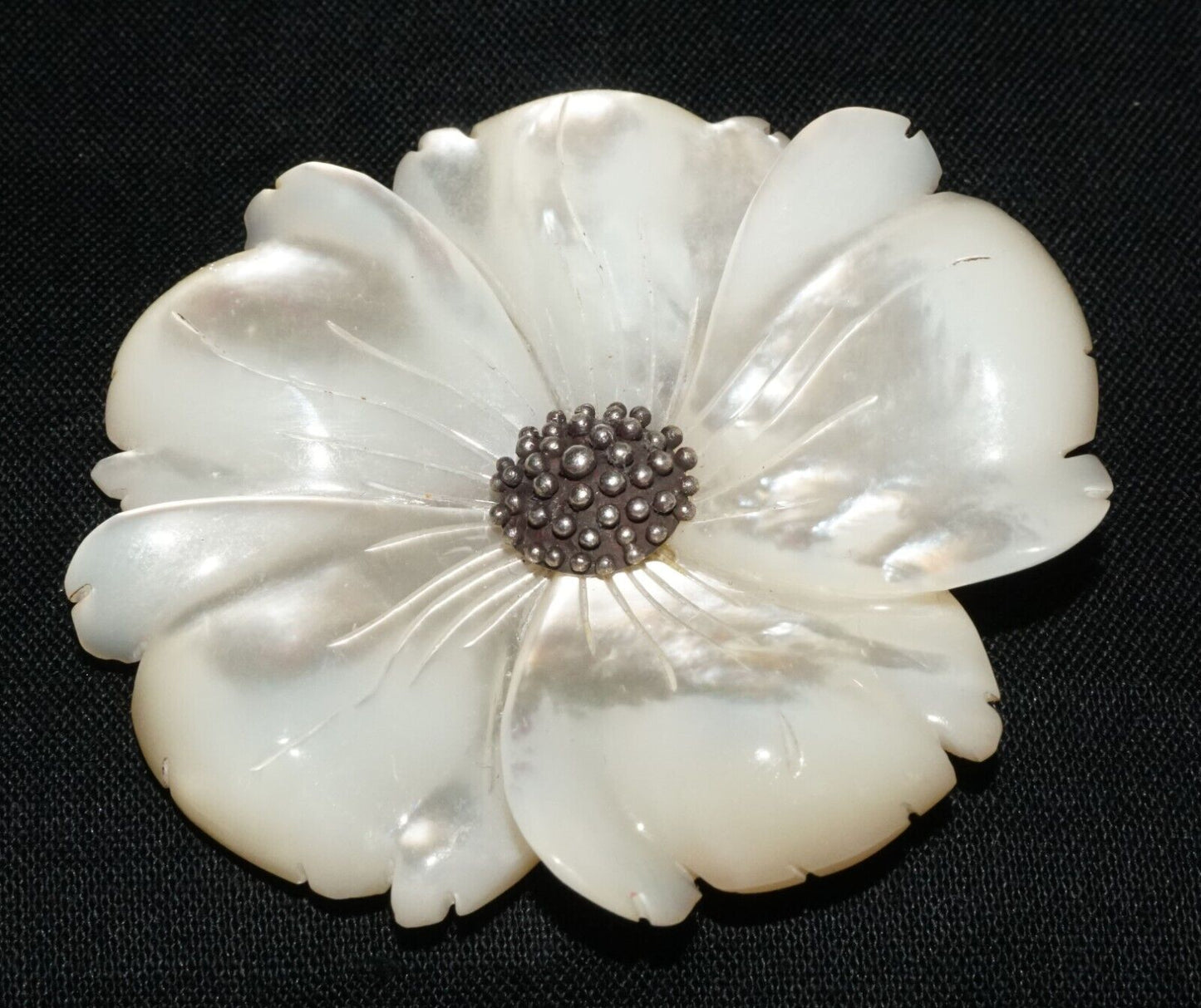 Vintage Sterling Silver Mother of Pearl Flower Motif Brooch Stephen Dweck (PaS)