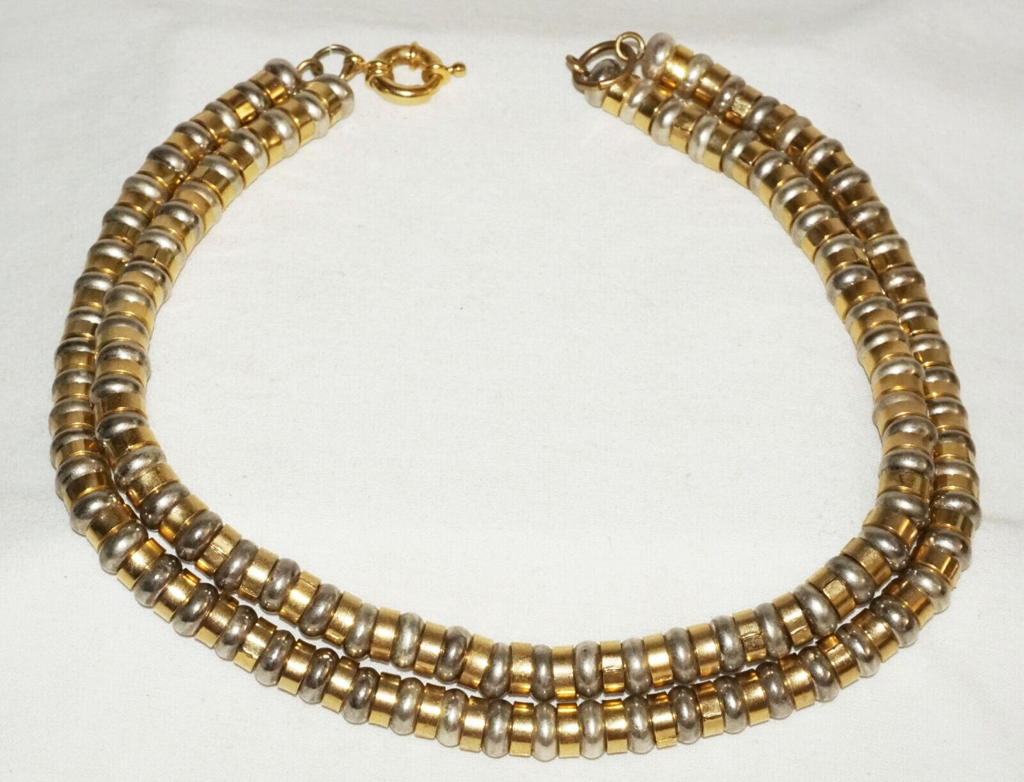Vintage Fashion Double Strand of Gold & Silver Bead Necklace w. Big Clasp (PaS)