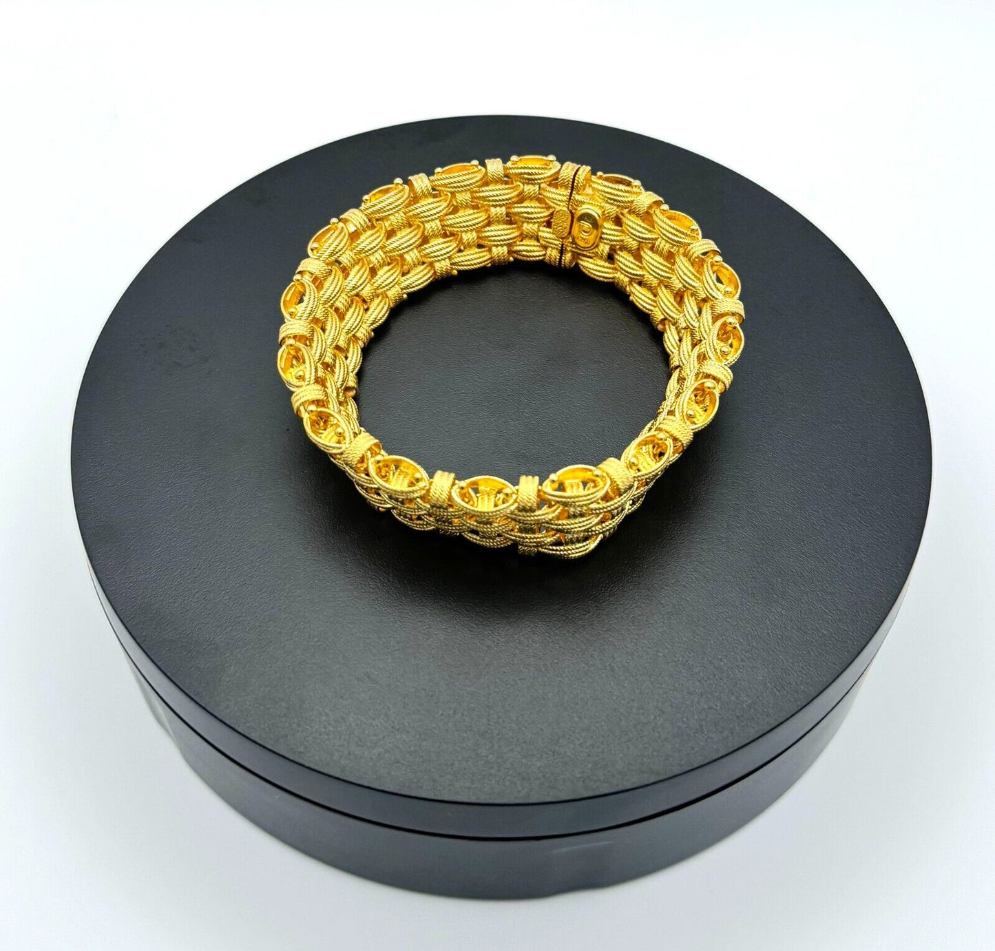Vintage Heavy Ladies Vermeil Sterling Silver Textured Woven Bracelet (McC)