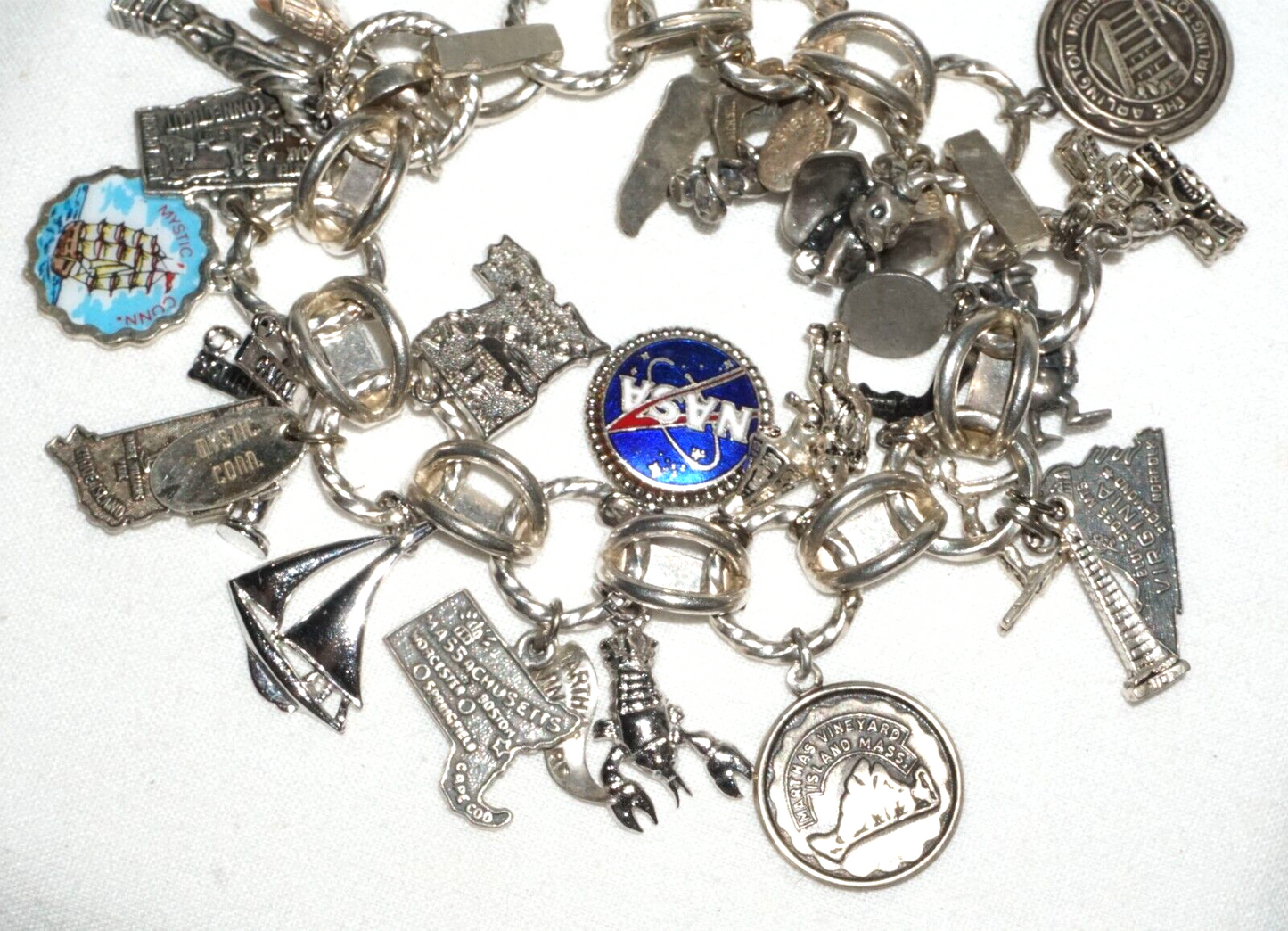 Vintage Sterling Silver Charm Bracelet w. 24x World & Travel Charms (BrM)#6