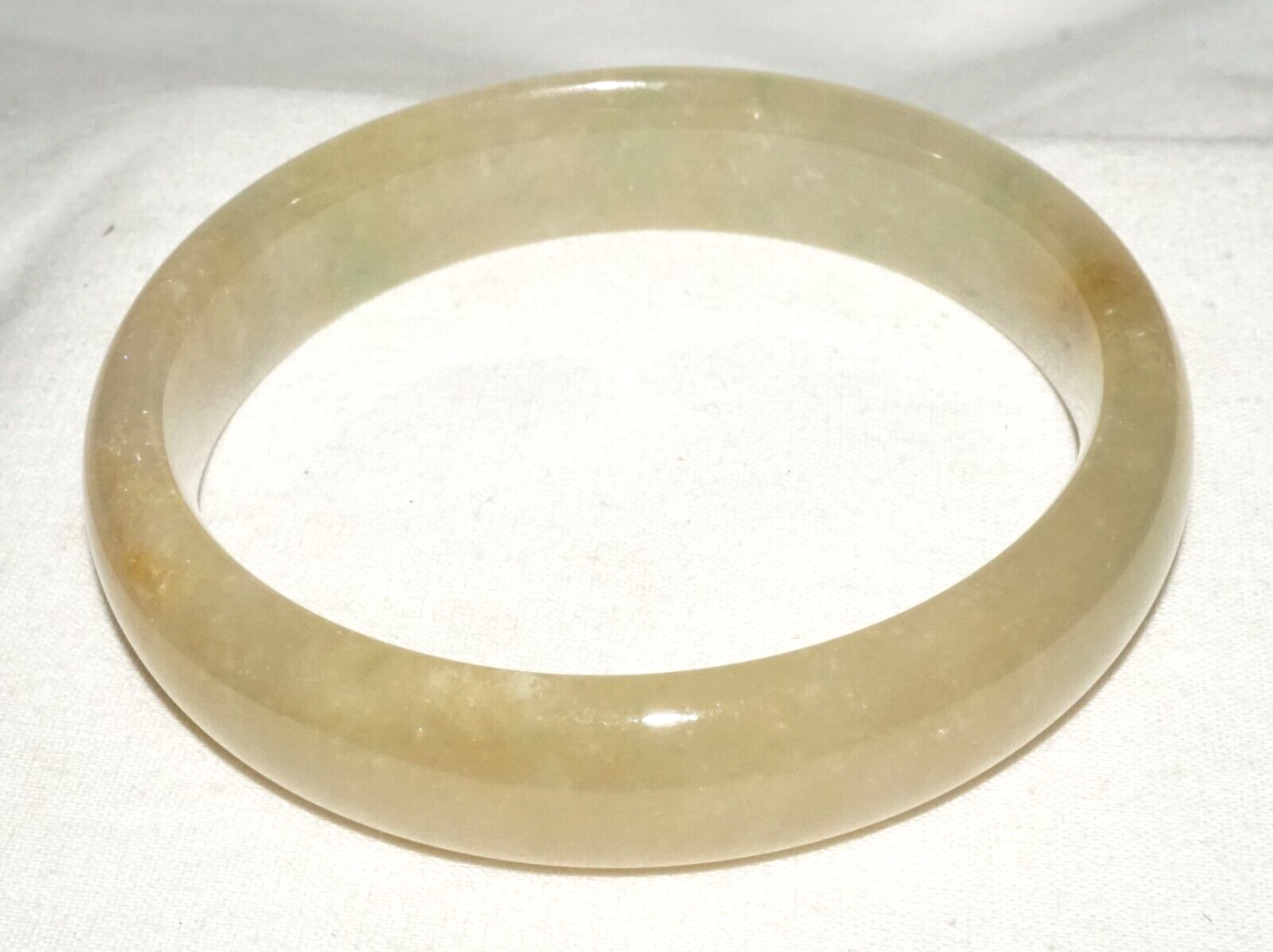 Vintage Chinese Semi Translucent Yellowish Green Jade Bangle Bracelet (InS)#L3