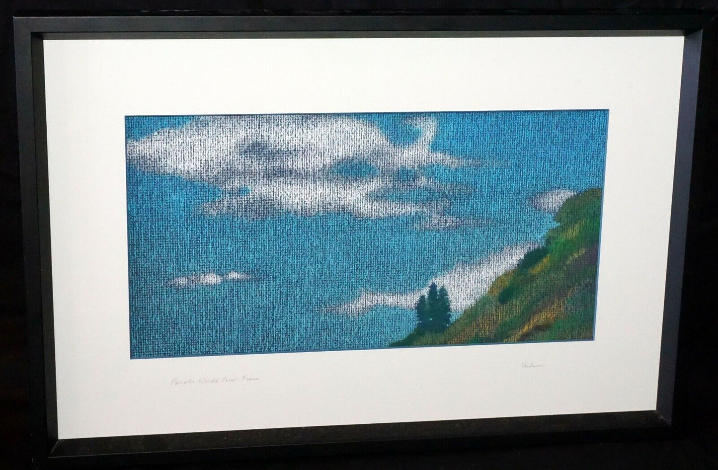 Hawaii Framed Oil Pastel Painting Palolo Views Pine Tree by Noelani Block (AHB)