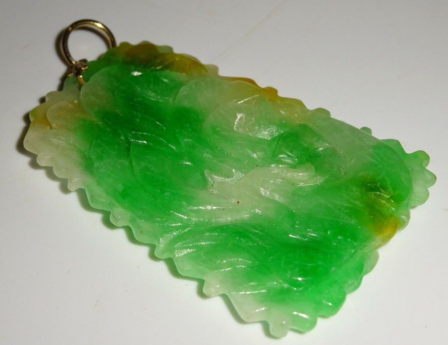 Chinese Jadeite Jade Plaque Pendant w. Writhing Dragon & Pearl Motif (LuD)