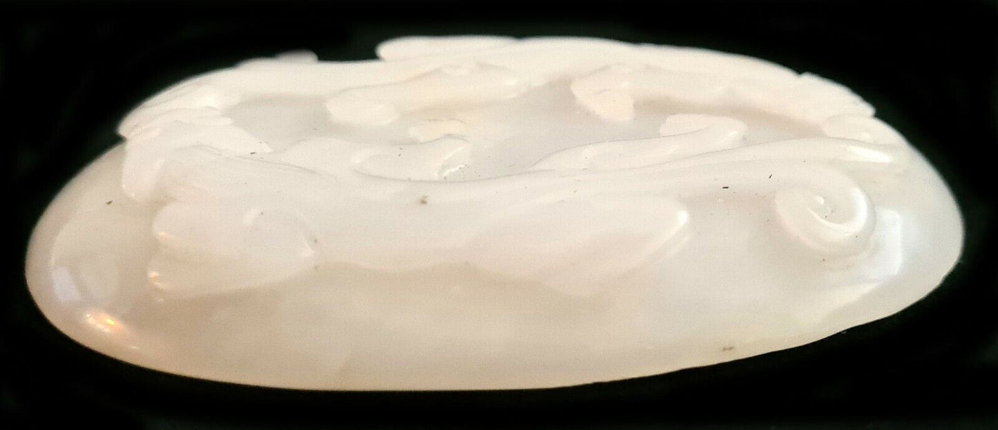 20C Chinese White Jade Large Scepter Head w. Dragon Motif in Relief (AHB)