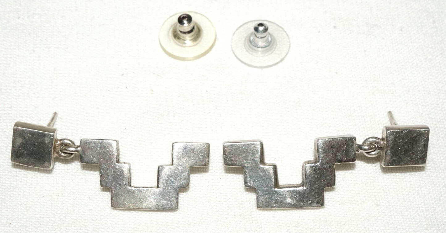 Pair Vintage Mexican Modernist Sterling Silver Earrings - signed (KoS) L12