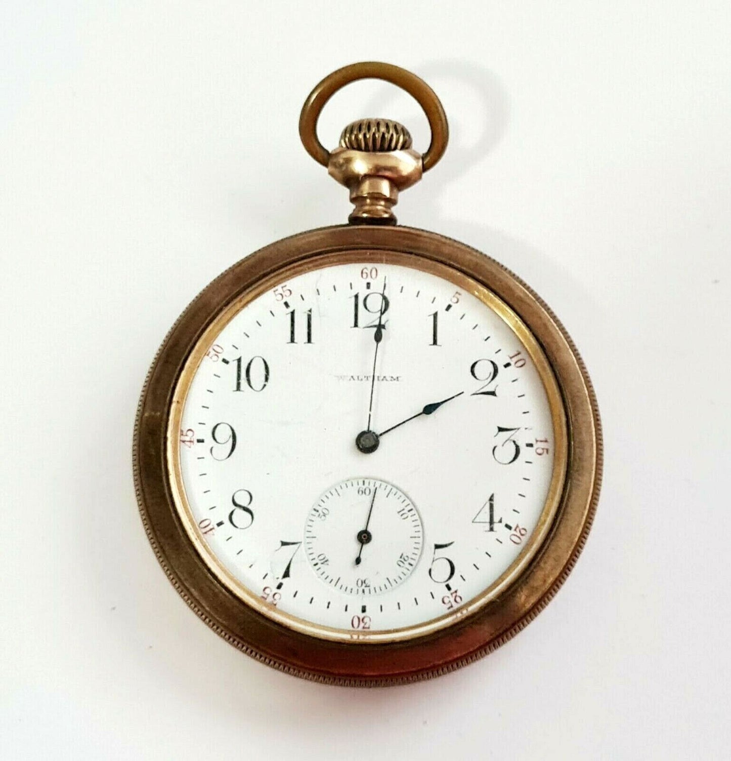 1902 US Gold Plated Open Face Mens Pocket Watch by Waltham Watch Co. (AHB)
